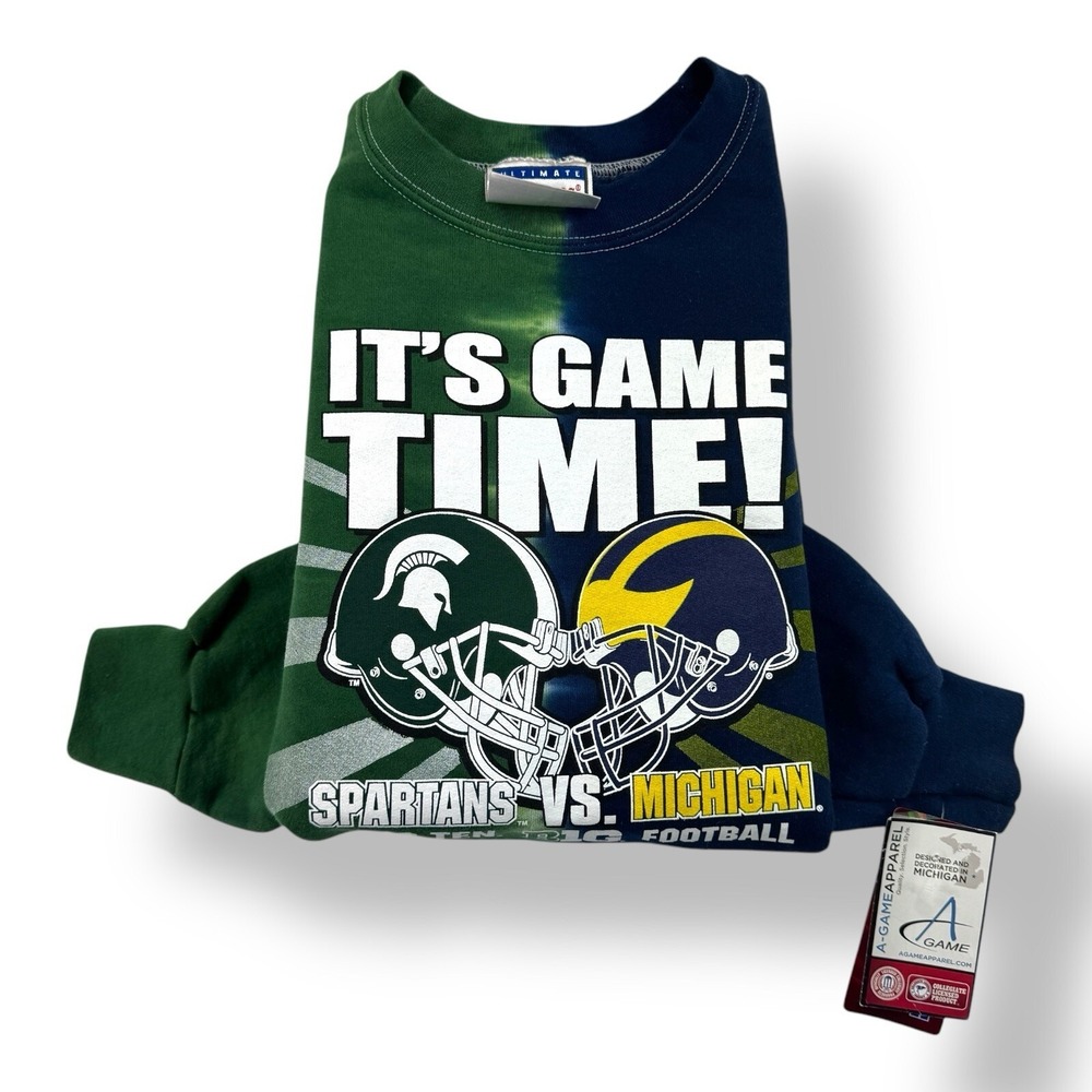 Hanes Blue Green Tie Dye Michigan State vs Michigan Game Time‎ Sweatshirt Medium